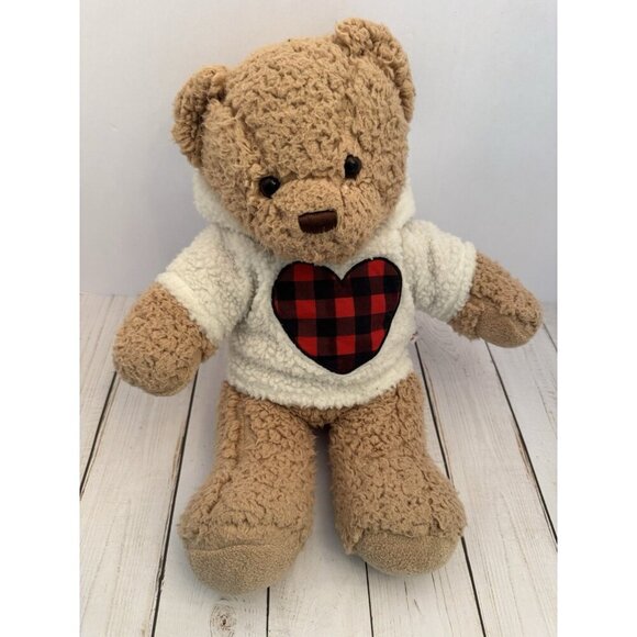 2023 Build A Bear Workshop Brown Bear Heart Sweater 15” Plush VGUC - Picture 1 of 10